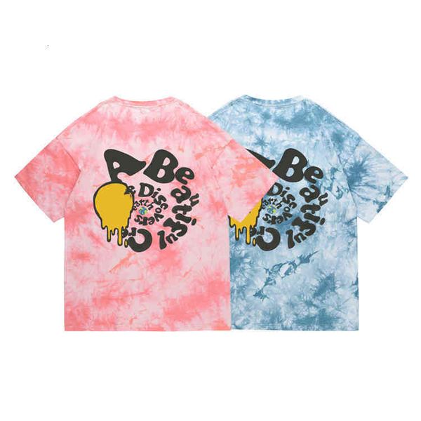 

summer new tie dyed letter expression printed casual round neck short sleeve t-shirt, White