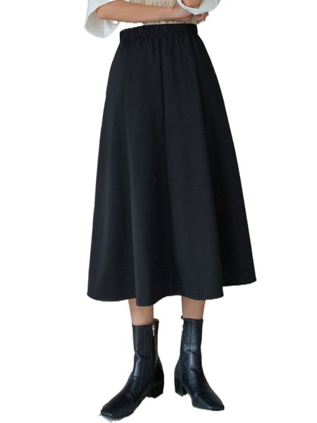 

dazy elastic waist solid flare skirt f0d8#, Black