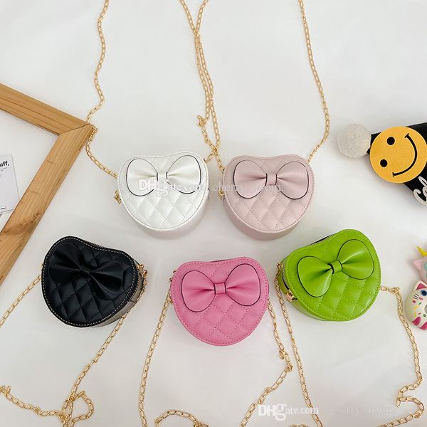

children bowknot princess handbags 2022 kids candy color love embroidered bows chain one shoulder bags baby girl chain crossbody bag zero wa, Black