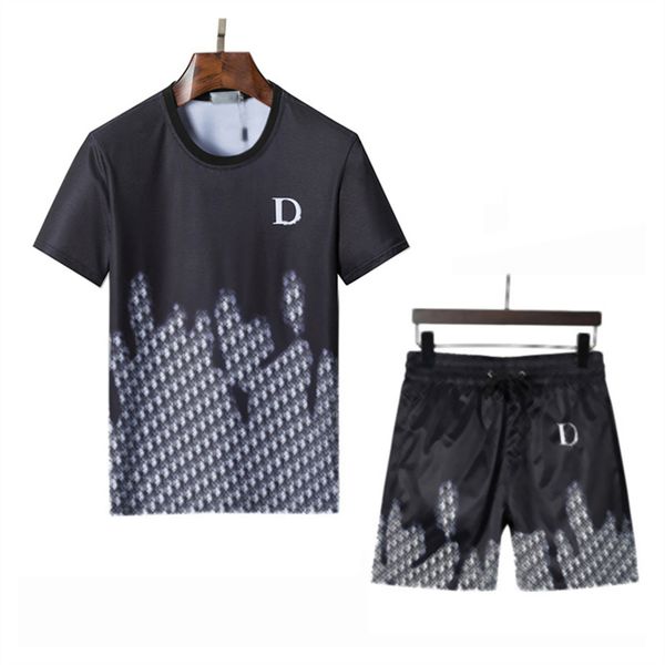 

casual suit mens tracksuit fashion alphabet pattern summer sportwear crew neck short sleeves t-shirt add shorts 2 color option high quality, Gray