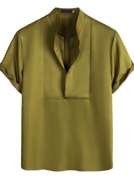 

men notched neck solid shirt f0an#, White;black