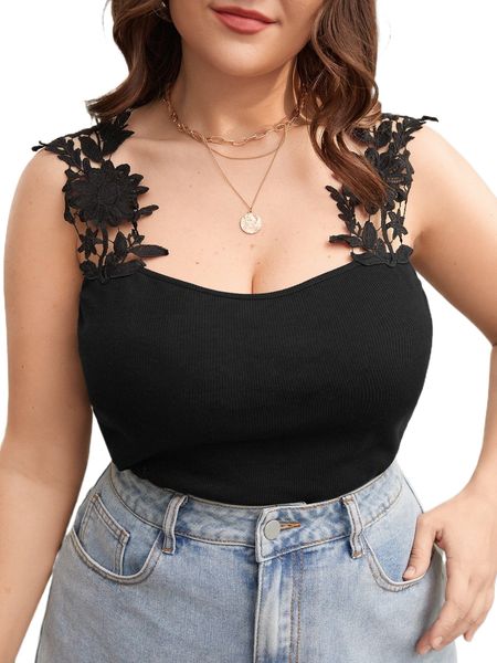 

plus guipure lace appliques cami y64d#, Black