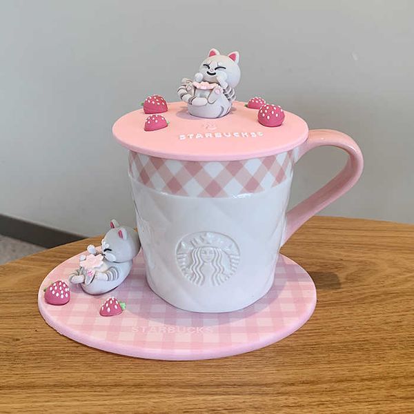 

Ceramic Mugs Limited Edition Pink Blossom Rhombic Pattern Mark Powder Platinum Cherry Petal Nameplate Coffee Cup, Yellow