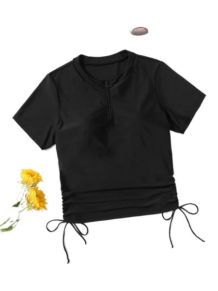 

plus drawstring side high neck tankini o0dh#, White;black