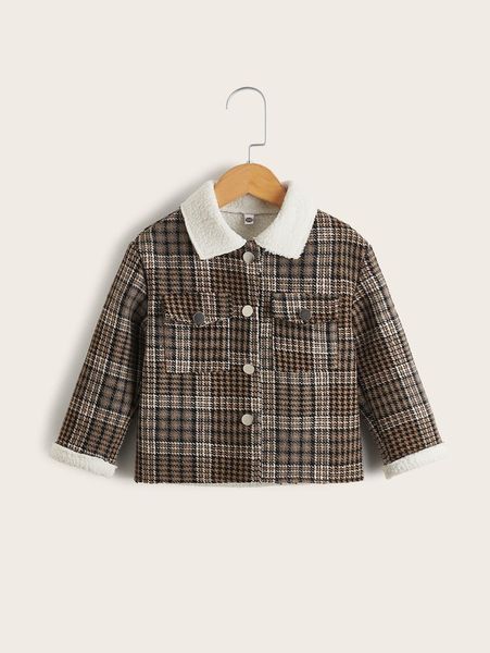 

toddler boys houndstooth flap pocket borg collar overcoat she, Blue;gray