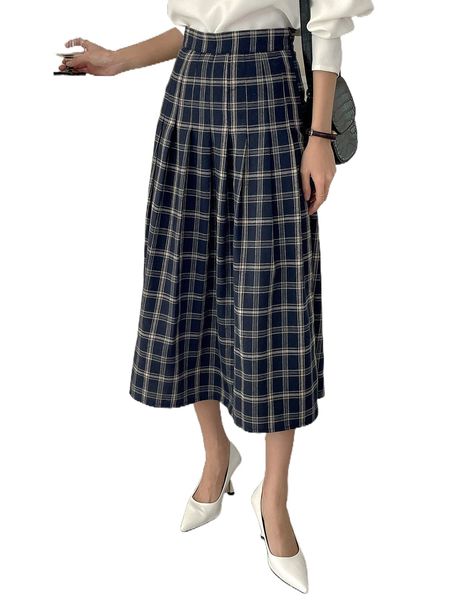 

dazy plaid print fold pleated skirt y8y0#, Black