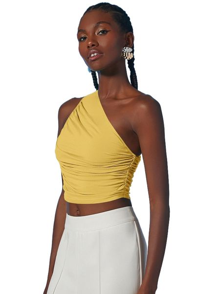

ruched one shoulder crop h9ej#, White