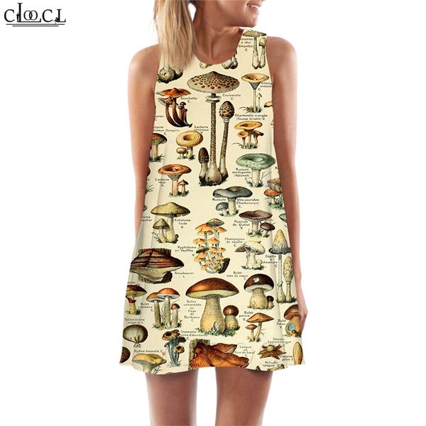 Mulheres tanques tops retro cogumelos 3d impressão uk big ben vestido solto mini curto festas coletes vestido sem mangas w220616
