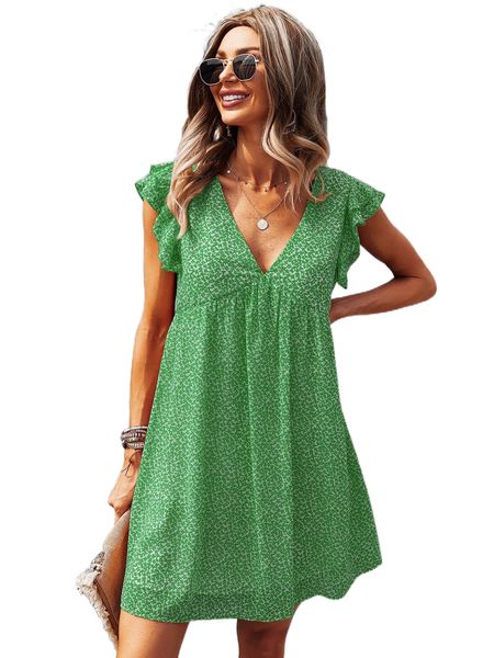 

ditsy floral butterfly sleeve tunic dress 06vk#, Black;gray