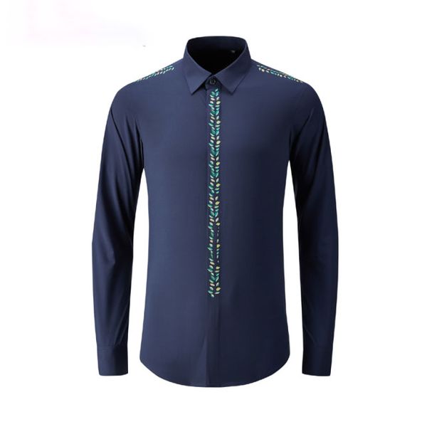 Camicia da uomo con stampa a foglia di personalità Design Camicia da uomo a maniche lunghe Moda Camicie eleganti da uomo Slim Fit Camicie da sera da uomo M-4XL