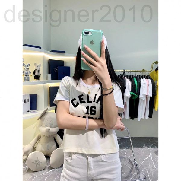 

women's t-shirt designer chaopai 22 spring and summer new black letter print stitching contrast color leisure versatile short round nec, White