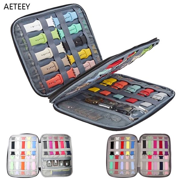 

double layers 35 slots watch box strap organizer data cable storage pouch bag hold smart protective case 40 straps 220624, Black;blue