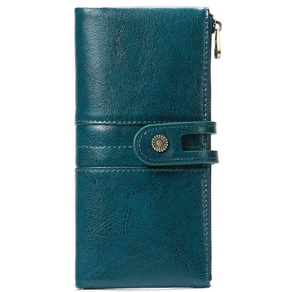 

wallets bags women's long 2022 wind oil wax cow leather soft double zipper, Red;black