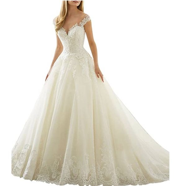 

2022 new bride one-shoulder wedding dress simple v-neck large open back small trailing soft yarn travel pgraphyvestido de novia, White