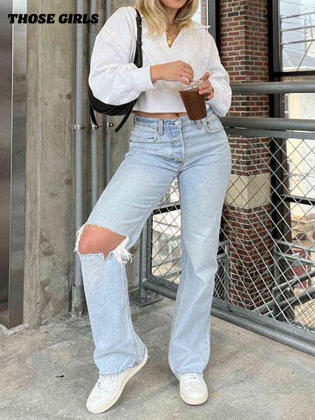 

new summer women's jeans streetwear boyfriend jean women jeans y2k pants high waist mom ripped jeans stright trousers t220728, Blue