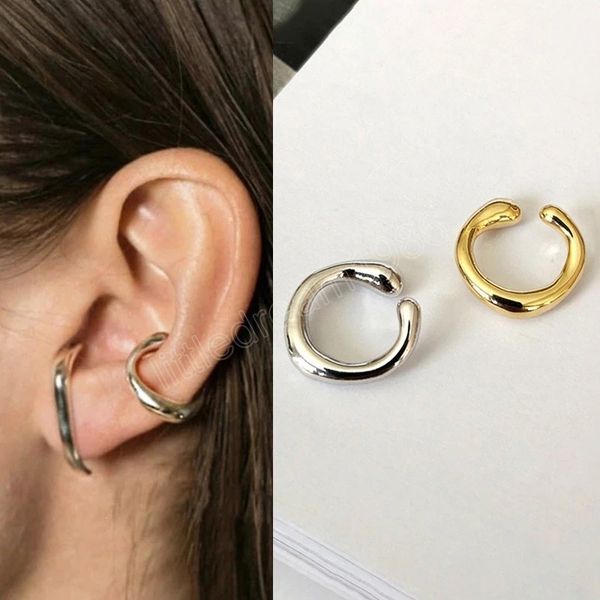 

gold color earrings without piercing geometric ear cuff non piercing fake cartilage clip earring women simple metal jewelry, Silver