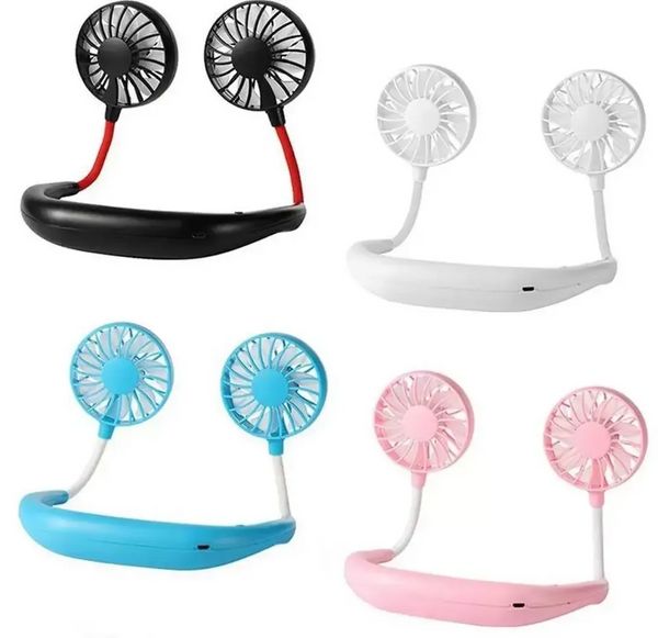 Partybevorzugung Handfreier Ventilator Sport Tragbarer USB-wiederaufladbarer Dual-Mini-Luftkühler Sommerhals-Hängeventilator Meerversand FY4155 sxjul5