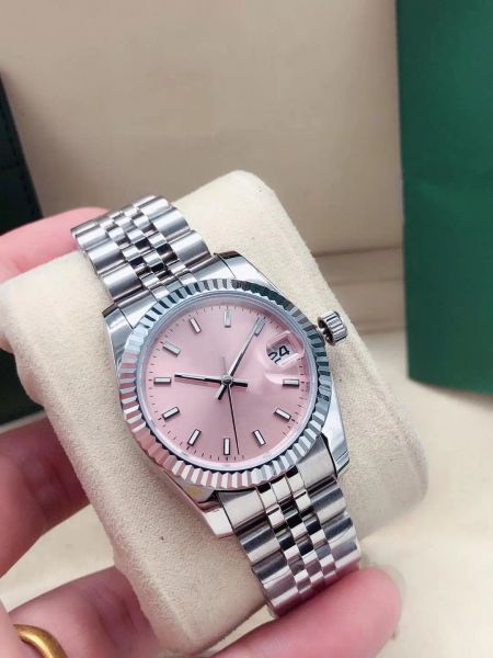 

fashion lady watch 31mm pink dial automatic mechanical 2813 movement stainless steel strap sports designer sapphire glass wristwatches gift, Slivery;brown