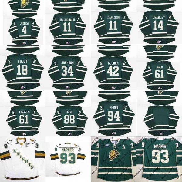 

11 john carlson 18 liam foudy 61 john tavares 63 cliff pu 88 patrick kane ohl london knights customized hockey jersey, Black
