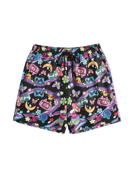 

romwe anime guys rainbow cartoon graphic shorts f18o#, White;black
