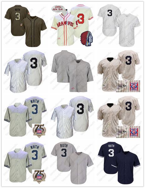 

babe ruth baseball jersey retro vintage 1914 1929 grey pinstripe cooperstown 1935 cream pinstripe hall of fame 75th navy mens, Black