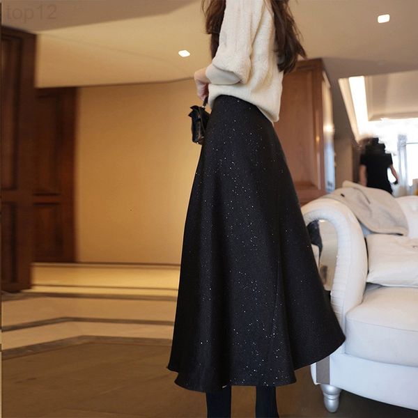 

designer black skirt for women in autumn and winter 2021 new high waist slim a-line umbrella hepburn style temperament large swing medium 20, White