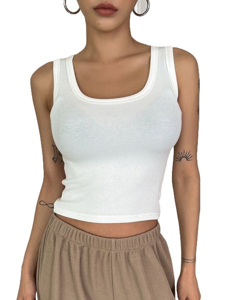 

dazy solid ribbed knit tank 31ql#, White
