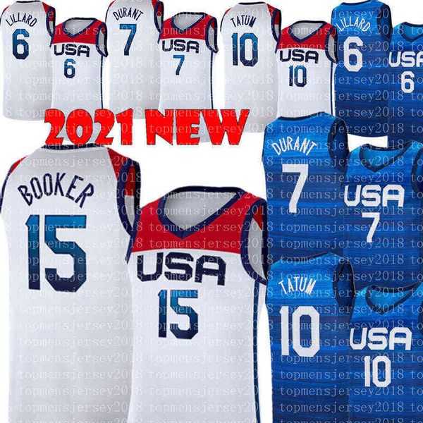 

devin 15 booker jersey national team basketball kevin 7 durant damian 6 lillard jayson 10 tatum jerseys white blue mens s-xxl