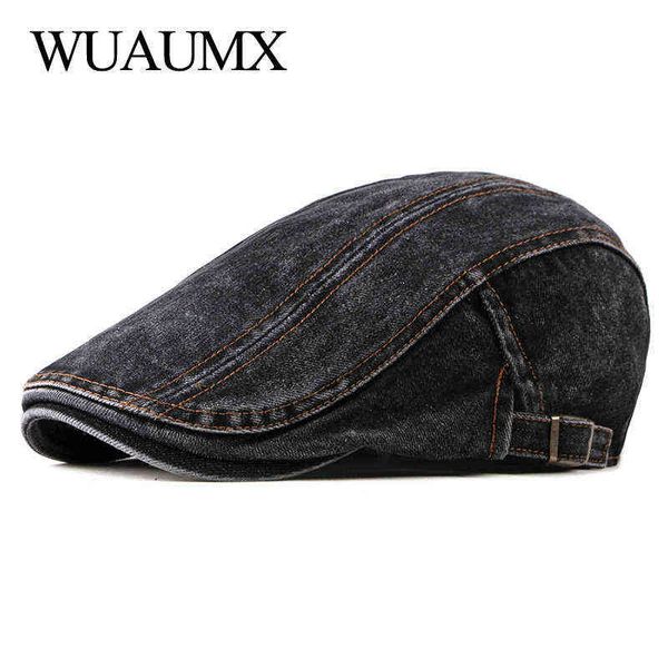 Wuaumx Casual Primavera Estate Berretti Cappello Uomo Donna Denim Giornale Venditore Cappellini Visiere Cotone Cabbie Fishbone Cap Anatra Bocca Arrampicata Cap Flat J220722