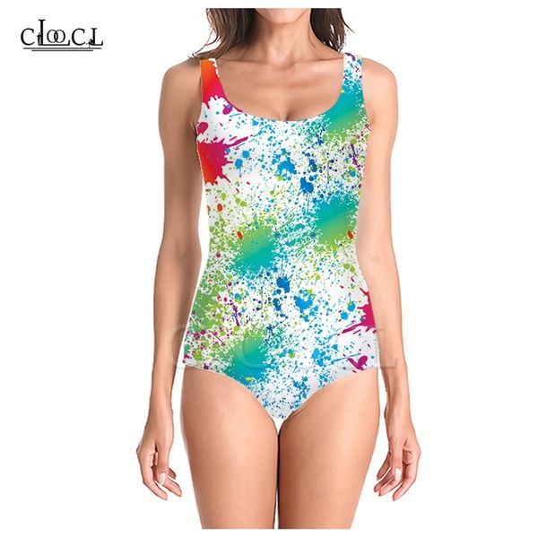 Costumi da bagno colorati con schizzi di vernice 3D Stampa moda senza maniche Costumi interi sexy da spiaggia per ragazze estive 220617