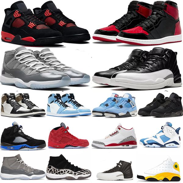 

men basketball shoes jumpman 4s red thunder 1s bred patient black white 5s racer blue 6s unc 11s cool grey 12s playoffs 13s universite gold