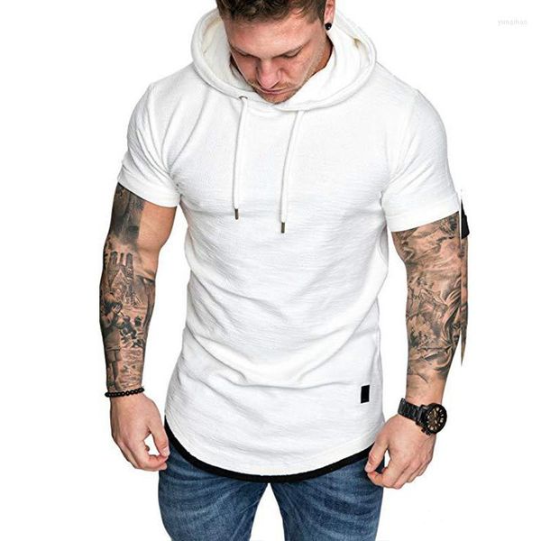 Moletons masculinos moletons moletons de verão de capuz masculino elegante renda para cima de camisa branca com capuz de manga curta slim tops esportes desgaste plus size size