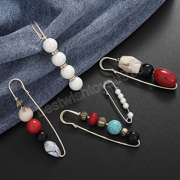 

fashion beads safety pins vintage fashion simulated pearl brooch pin sweater cardigan scarf coat garment decoration accessories, Gray