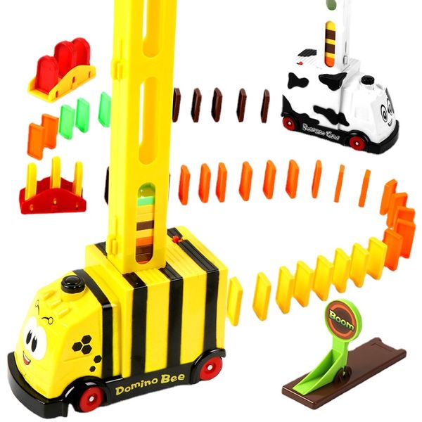 

domino small train automatically put electric toy car into children's puzzle building blocks
