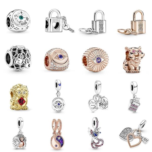 

2022 new valentine's day collection charm 925 sterling silver heart padlock double dangle pendant clover horseshoe & ladybird, Bronze;silver