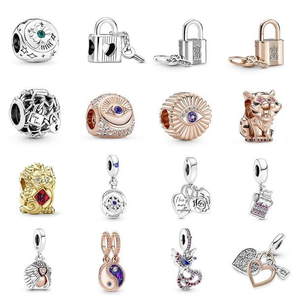 2022 Neue Valentinstagskollektion Charm 925 Sterling Silber Herz Vorhängeschloss Doppel baumelnder Anhänger Kleeblatt Hufeisen Marienkäfer Dreiseitige Charms 781062C01 790099C01