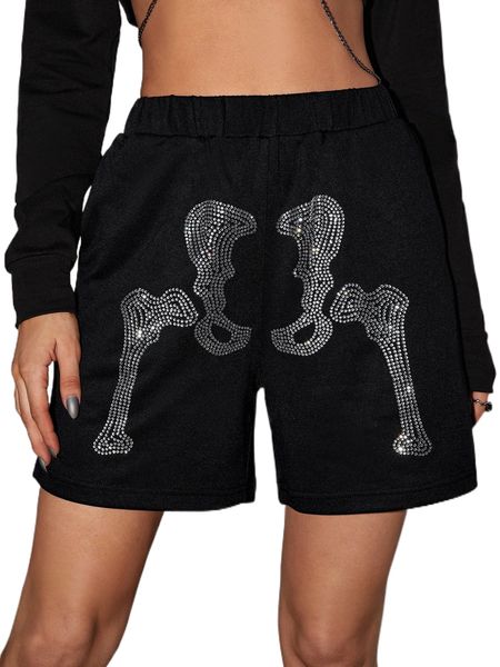 

rhinestone skeleton pattern shorts s9yy#, White;black
