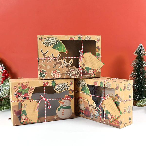 Подарочная упаковка 3pcs/set 22 см разные узоры мультфильм рождественская бумажная коробка печенье конфеты Санта -Клаус.