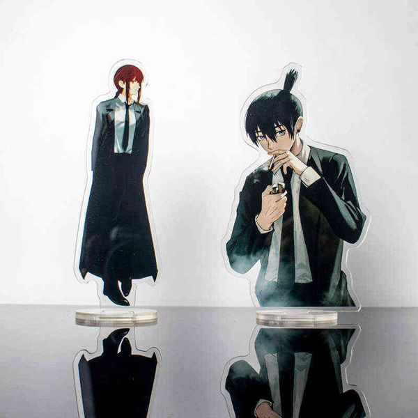 

anime figure chainsaw man acrylic stand model denji power makima action figure plate desk decor standing sign keychain fans gift aa220318, Silver