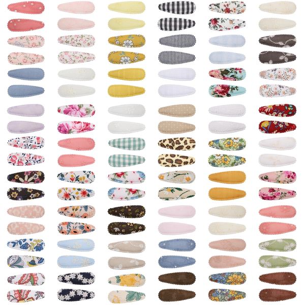 

120pc 2" floral print hair clips for children women kid girls snap hair clamp pins bb barrette baby girl lace embroidery hairpin, Slivery;white