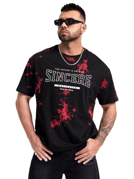 

extended sizes men tie dye slogan graphic tee m1rf#, White;black