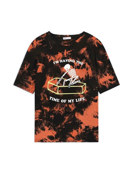 

romwe x stevenrhodes skull tie dye tee e2le#, White