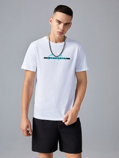 

men letter graphic round neck tee z6o7#, White;black