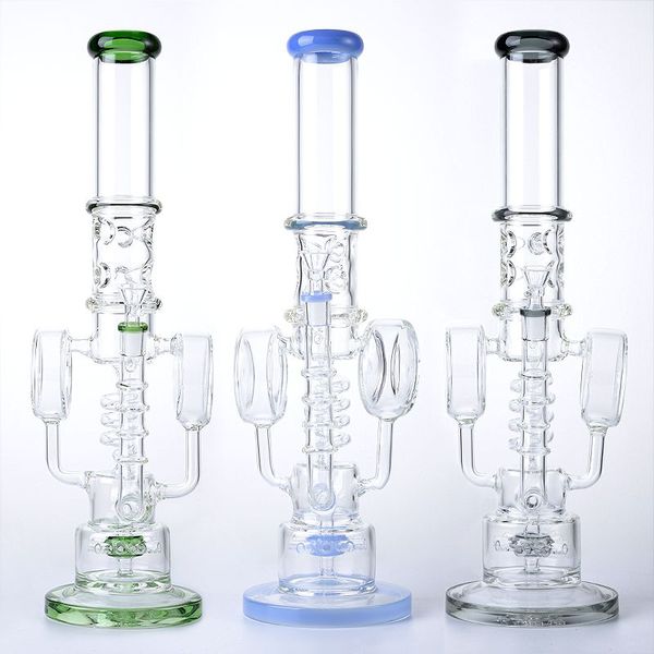 Spruzzatore Perc Narghilè Spessore 7mm Grande Bong di vetro Riciclare Tubo dell'acqua Spirale Percolatore Olio Dab Rigs 14mm Giunto femmina con ciotola