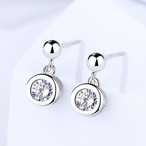 

s925 sterling silver earrings charms simple geometric beads with zircon tempera, Golden