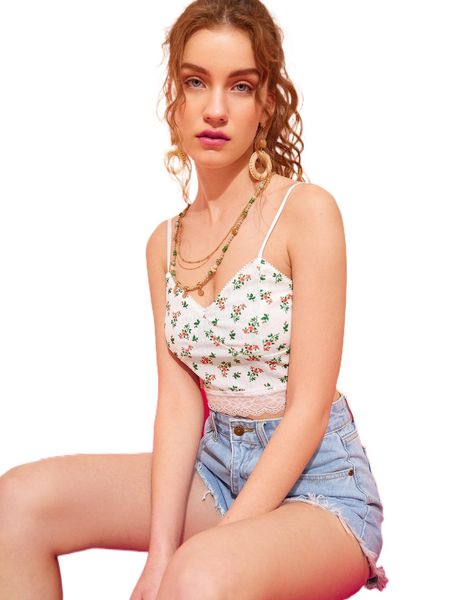 

x skylarhkim floral print lace hem cami q0xt#, White