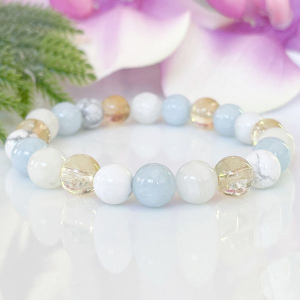 MG1499 Strand Gemelli Bracciale con pietre preziose zodiacali Pietra di luna Acquamarina Citrino Howlite Cristalli curativi Gioielli Giugno Birthstone Gemelli