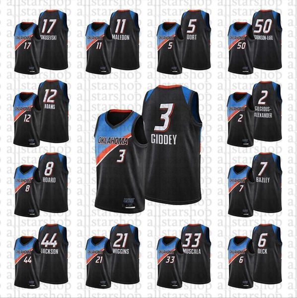 

2021-22 mens basketball jersey shai gilgeous-alexander josh giddey jeremiah robinson-earl aaron wiggins 75th anniversary black jersey