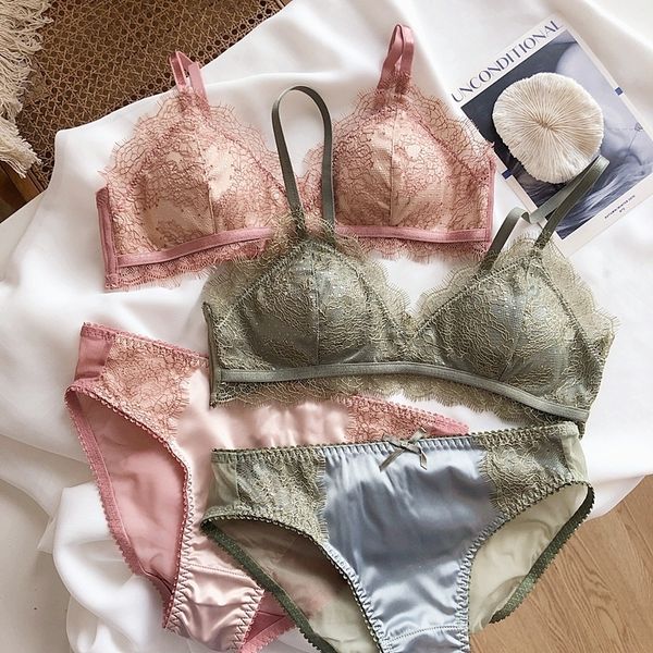 

womens lace set satin silk sleepwear bra shorts pjs nightwear pajamas set underwear girls sets lash bras with pad lingerie y200422, Red;black