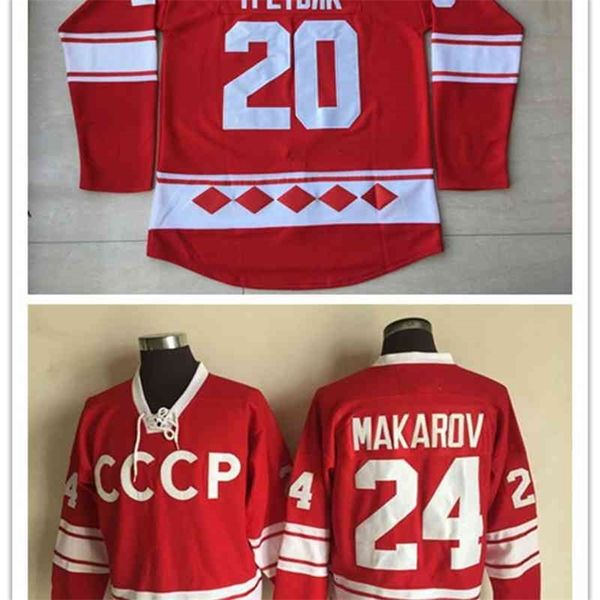 Nivip 1980 Vintag CCCP Russia Hockey 20 Vladislav Tretiak 24 Makarov Maglie a buon mercato Uomo 100% Cucito Rosso Bianco Alternato Retro Uniformi Buono